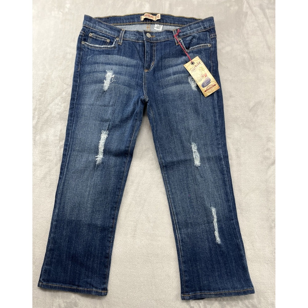Judy Blue Capri Jean Women 2XL Blue Wash Destroy Whisker Stretch Mid-Rise Preppy